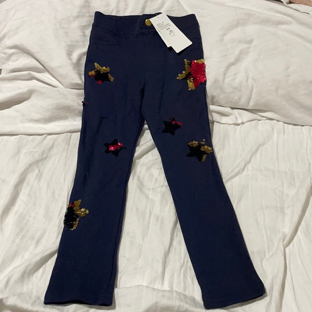 H&M blue5/6 skinny sequined stars does the flip legging styled like a jean nwt
